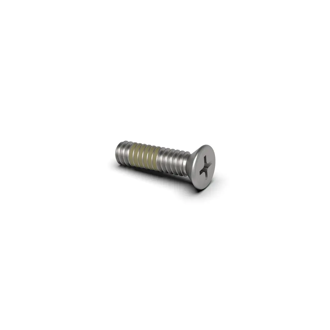 Phillips Drive Flat Head Machine Screw, Natural, Stainless Steel With Threadlocker (#10-24 x 3/4” )