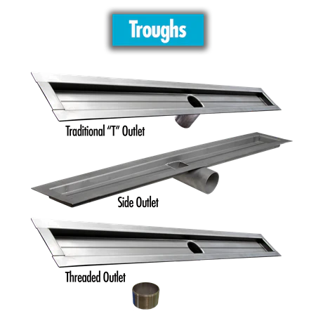 LATICRETE HYDRO BAN “T” Trough Linear Drain Channel (24″ – 60″) | Vertical Outlet for Bonded Waterproofing