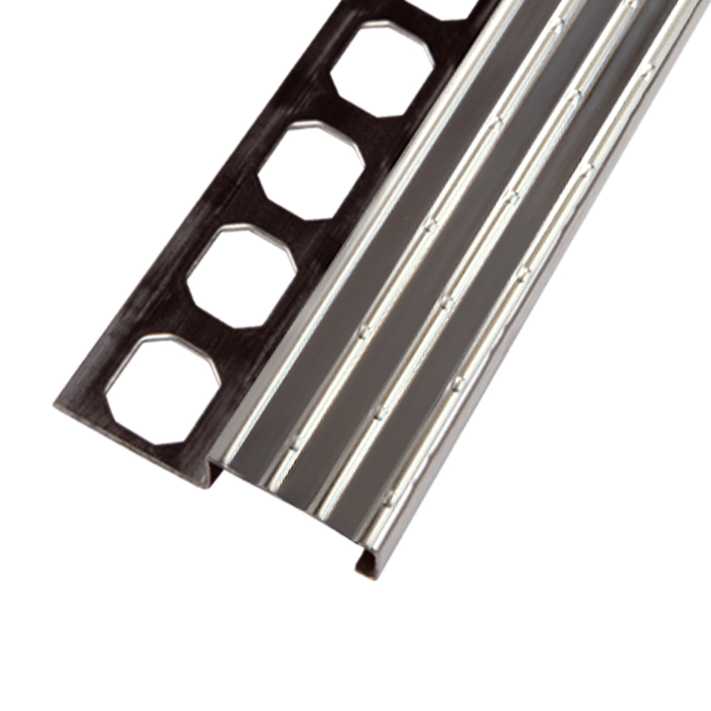 LATICRETE SN5 Grooved Stainless Steel Stair Nosing | Slip-Resistant Tile Edge for Commercial & Industrial Stairs