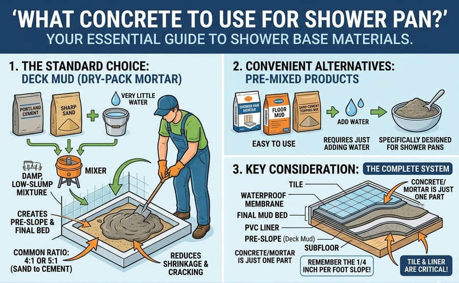 What concrete to use for shower pan